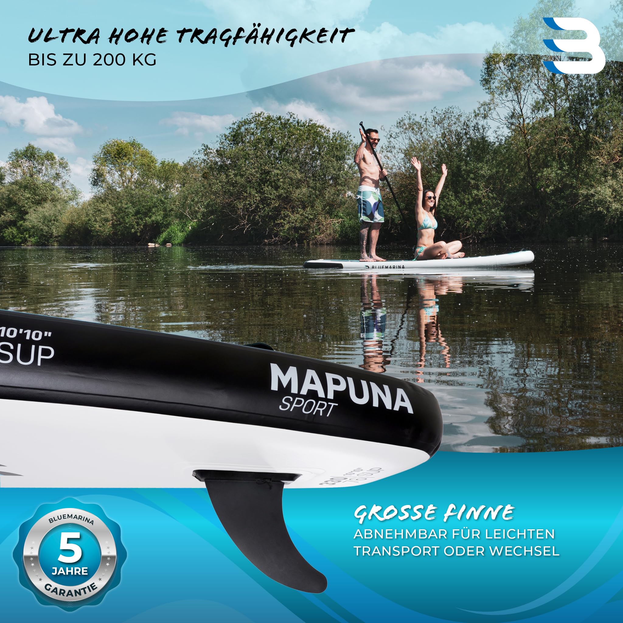 Stand Up Paddling Board | Bluemarina Mapuna 330x76x16 cm bis 200 kg | 𝟓 𝐉𝐀𝐇𝐑𝐄 𝐆𝐀𝐑𝐀𝐍𝐓𝐈𝐄 - SUP Board - Stand Up Paddle - Standup Paddle Board - Surfbrett aufblasbar (Mapuna 330x76x16)