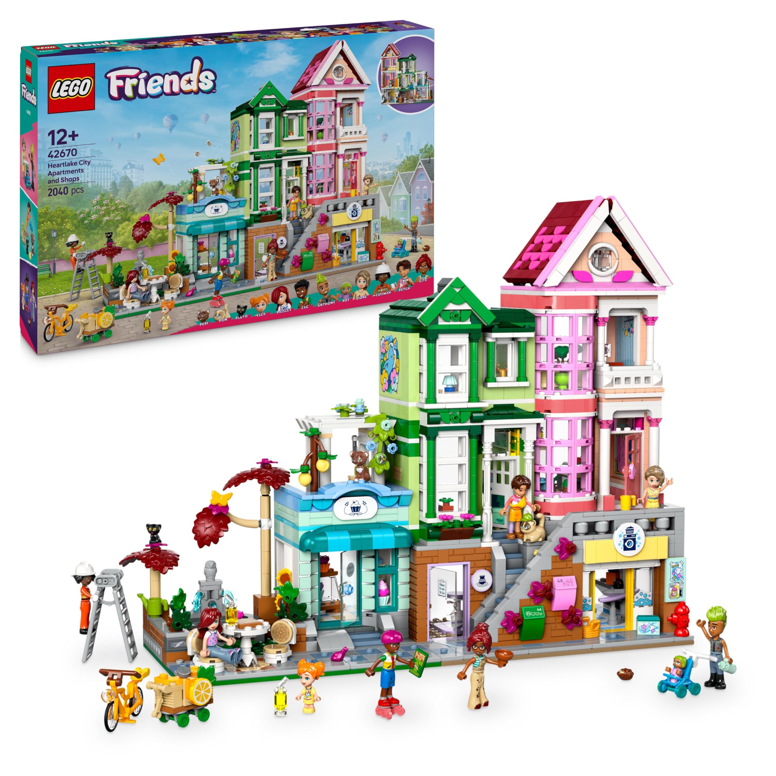 LEGO Friends Mieszkania i sklepy w mieście Heartlake 42670 | Miejska scenka, rozbudowany zestaw kreatywny, prezent dla nastolatka 12+, 2040 elementów