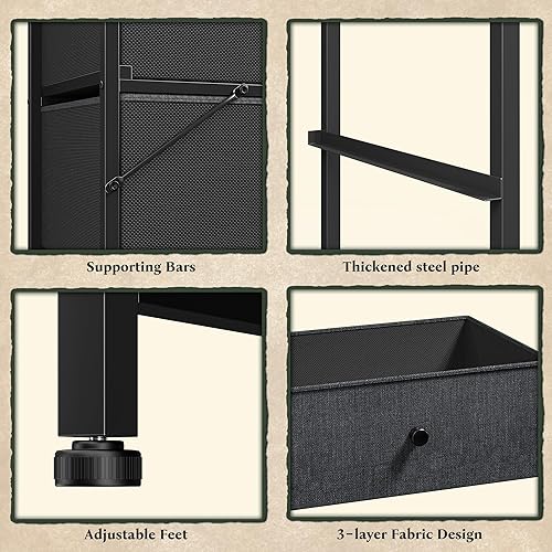 Miniatura 9 de Cómoda para Dormitorio Organizador de Cajones Cajones de Almacenamiento, Cómodas de Tela y Cajoneras, Marco de Metal Resistente, Superficie de Gris