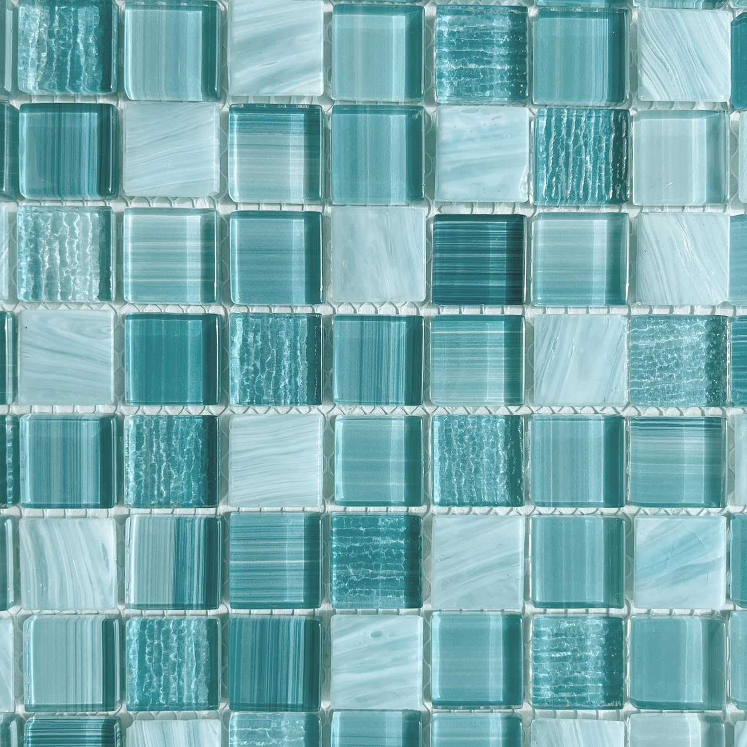 Art Leon Glass Mosaic Tile, 10 Sheets Square Mosaic Backsplash Tiles, Decorative Tiles for Kitchen Bathroom Wall Background Swimming Pool, Blue