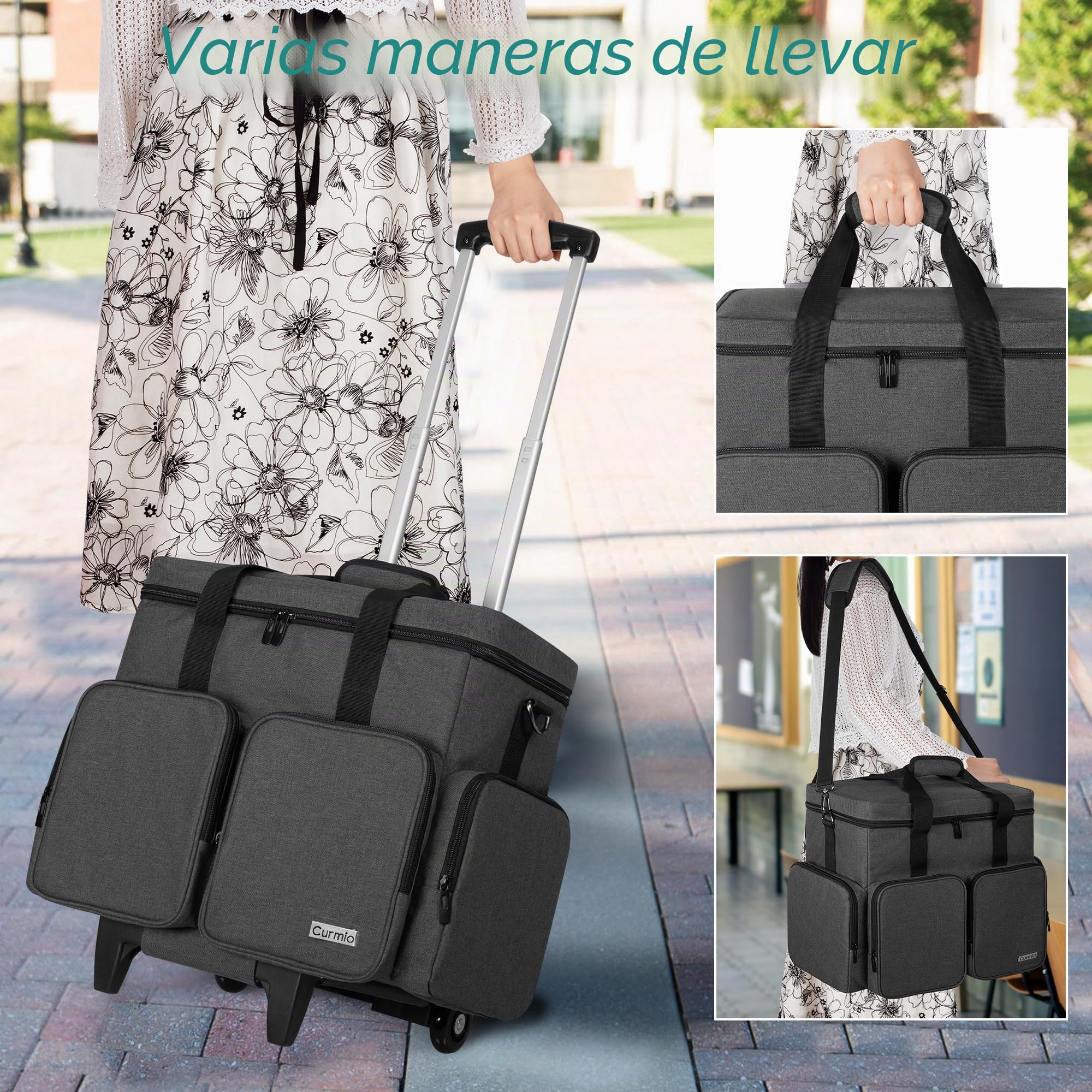 CURMIO Bolso para Maestra, Bolsa Trolley con Compartimento para Portátiles de hasta 15,6", Bolsa de Profesor con Ruedas para Material de Enseñanza, Oficina o Producto Artesanal, Negro