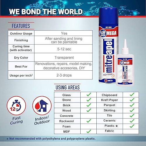 Miniatura 2 de Super CA Glue (2 x 4.5 onzas) con activador adhesivo en aerosol (2 x 16.9 fl oz.) Pegamento CA con activador para madera, plástico, metal, cuero,