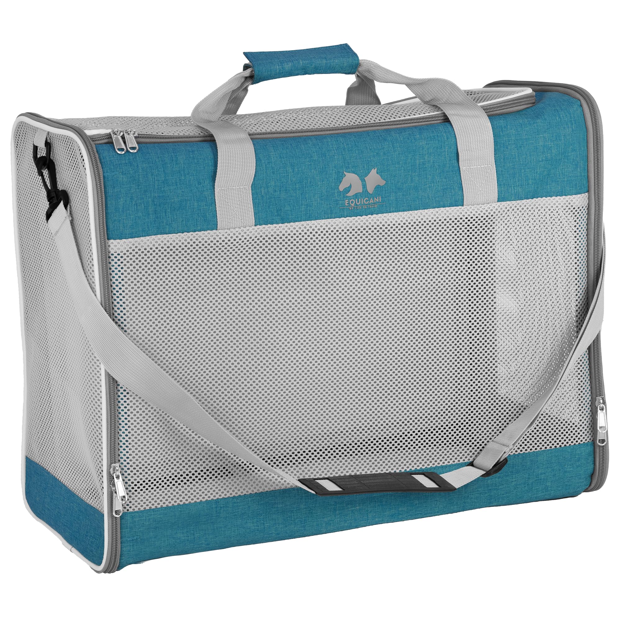 EQUICANI Dog Bag 55 x 40 x 23 cm Aircraft Foldable Lightweight Carry Bag with Mesh Fabric, Carry Strap and Removable Base for Dogs and Cats, Pet Dog Carrier for Travel, Car, Flies (Blue)