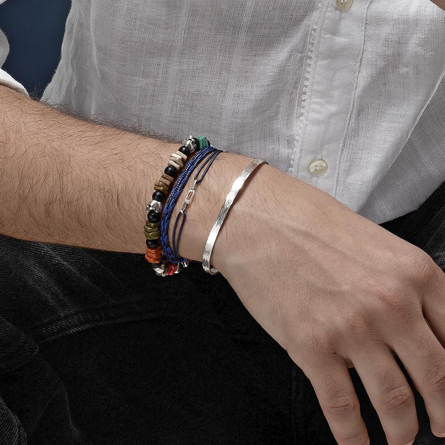 Nato Cuff - 925 Sterling Silver Links Nylon Bracelet - Handmade in France - Adjustable - Men's or Women's Jewelry