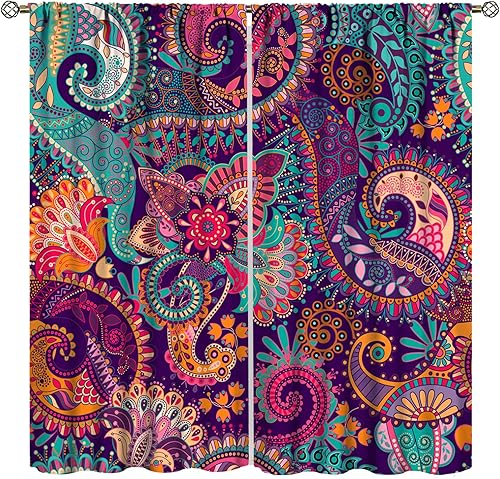 Miniatura 9 de Cortinas bohemias, estilo étnico geométrico tradicional, hermoso patrón floral, cortinas opacas para sala de estar, dormitorio, sala de estar,