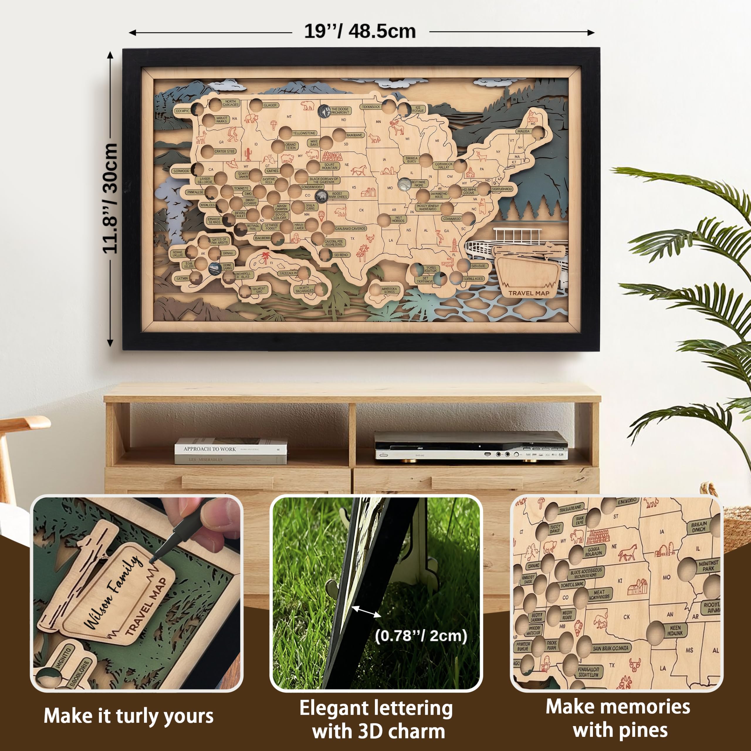 National Parks Map Adventure Tracker – mappe di viaggio in legno personalizzate del parco nazionale degli Stati Uniti, tracker da viaggio con puntina, regalo per gli amanti del parco, coppie e