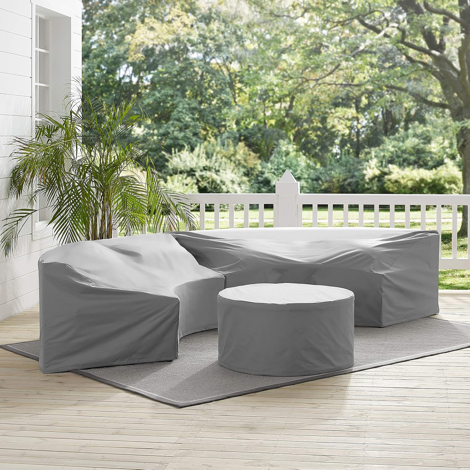 Crosley Furniture Patio Furniture Covers, Waterproof 3-Piece Cover Set for Round Outdoor Sectional, Gray