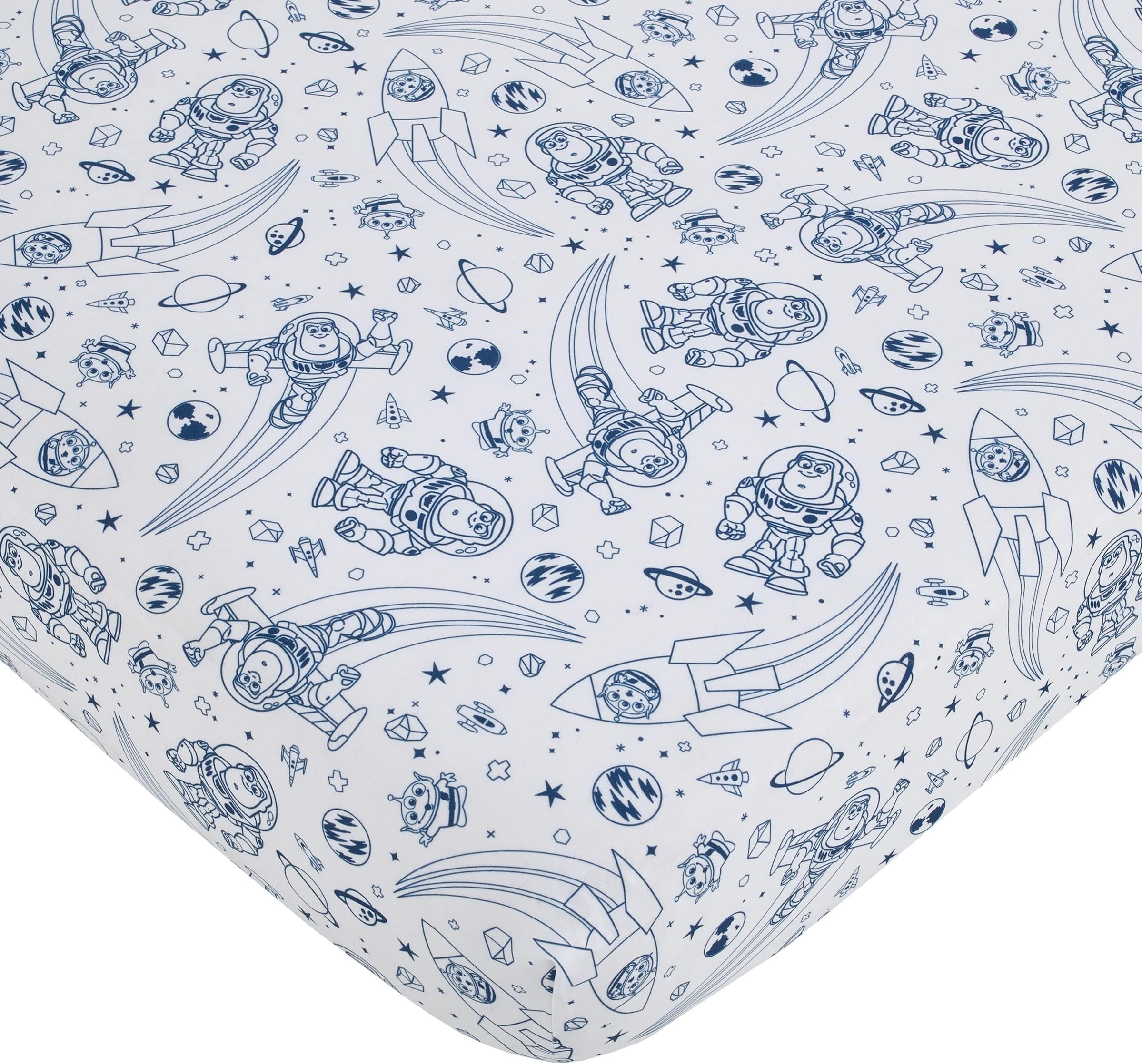 Toy Story Outta This World Blue and White Fitted Crib Sheet