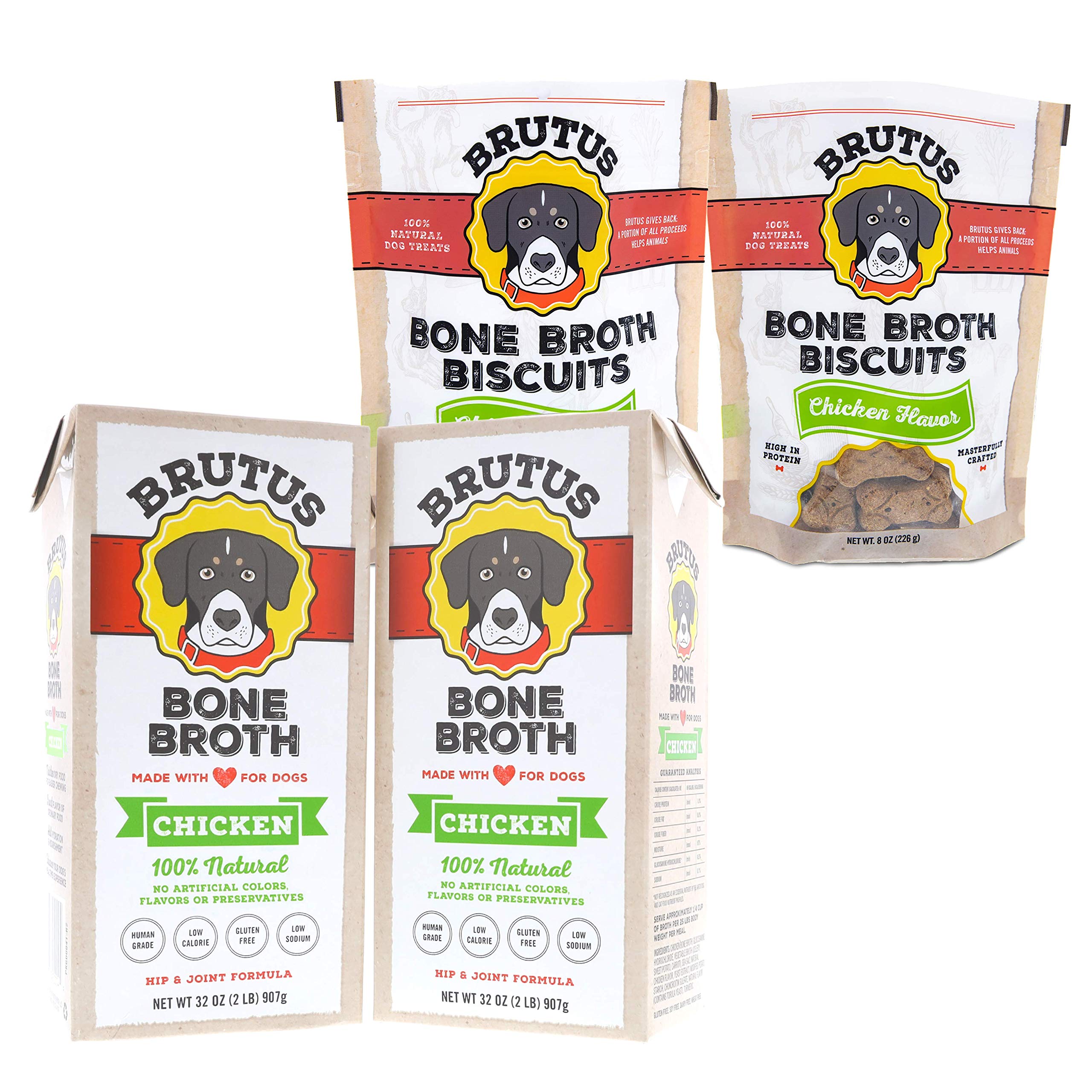 Brutus Bone Brothfor Dogs (Chicken, 2-Pack) Broth Dog Biscuits (Chicken, 2-Pack) Bundle