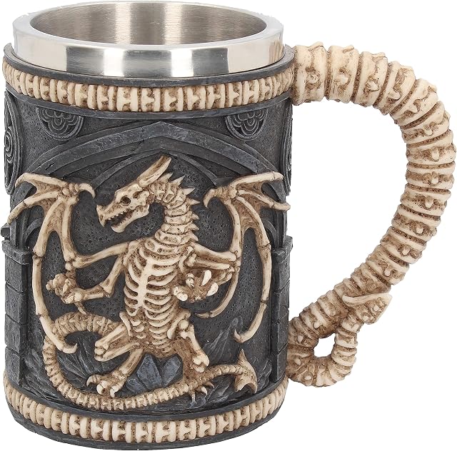 Nemesis Now Dragon Remains Tankard 15cm, Resin w/stainless steel insert, Black