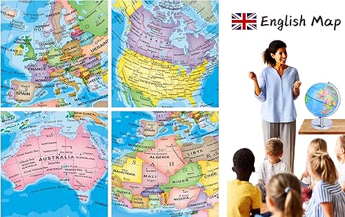 Miniatura 6 de Exerz Globo del mundo iluminado con base de metal de 9.1 pulgadas de diámetro, mapa político (día) globo de constelación (noche) - Lámpara LED 2 en