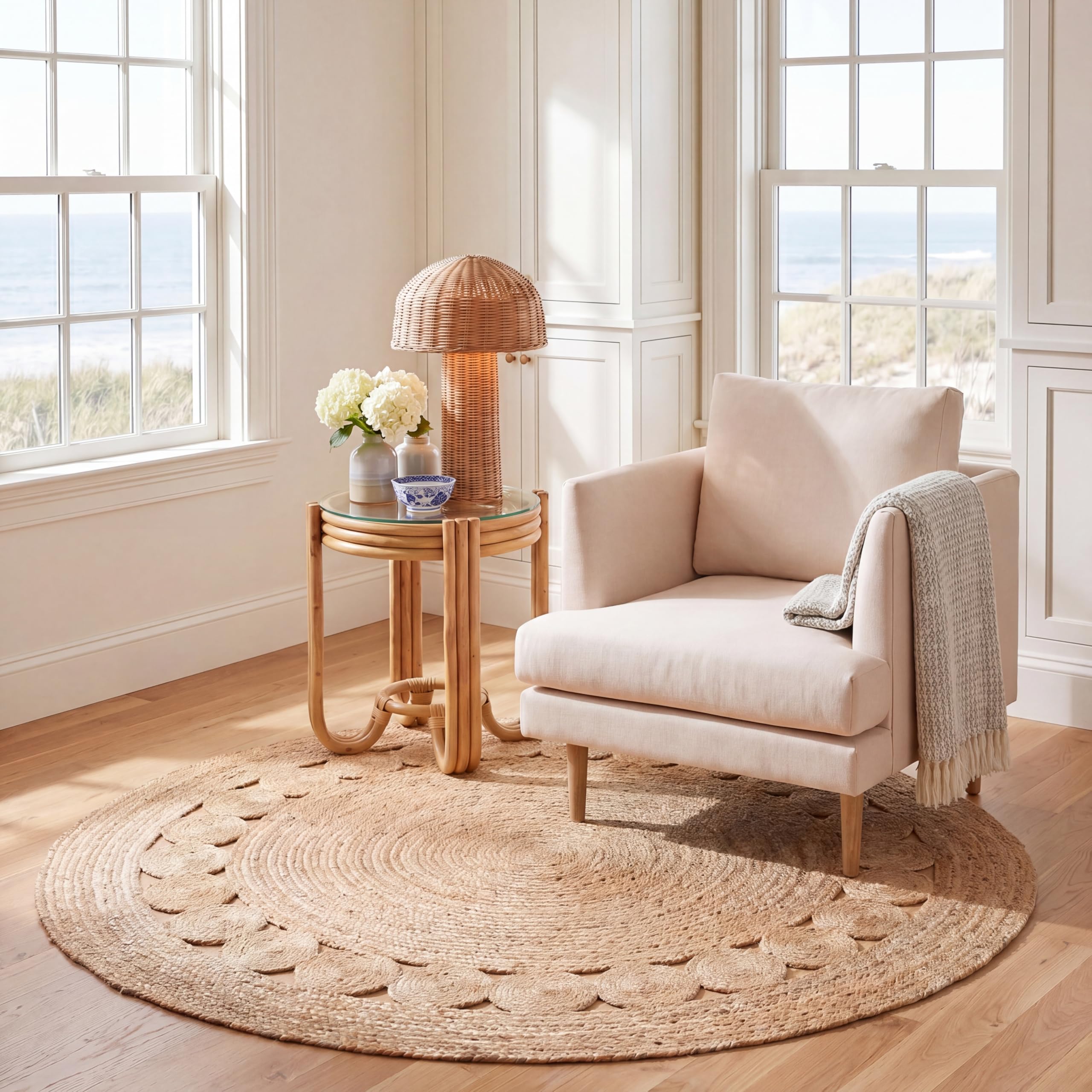 SAFAVIEH Naturfaser Teppich für Wohnzimmer, Esszimmer, Schlafzimmer - Natural Fiber Collection, Kurzer Flor, Elfenbein, 201 X 201 cm