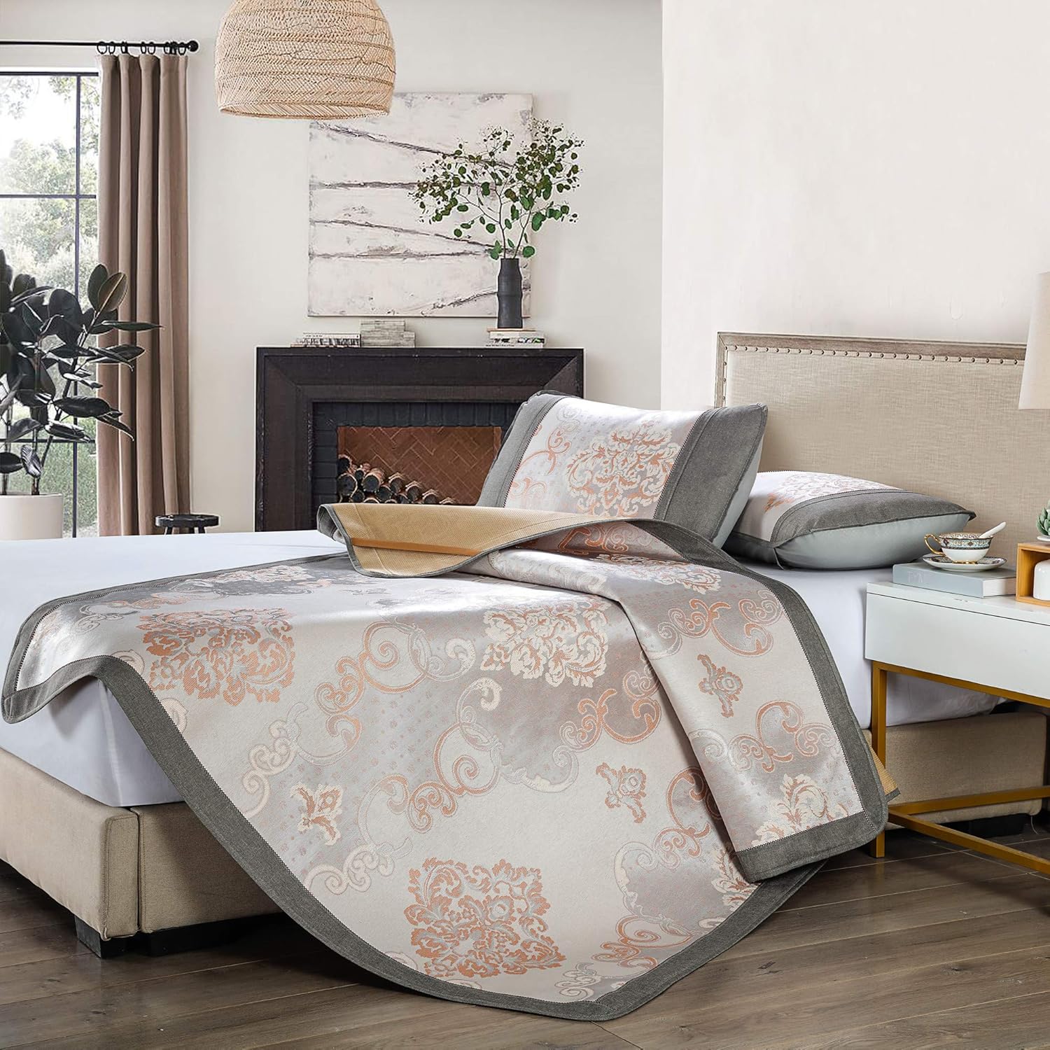 3-Piece Mat Summer Cooling Mattress Topper, Cooling Mat Mattress Pad Cover (Queen) Grey