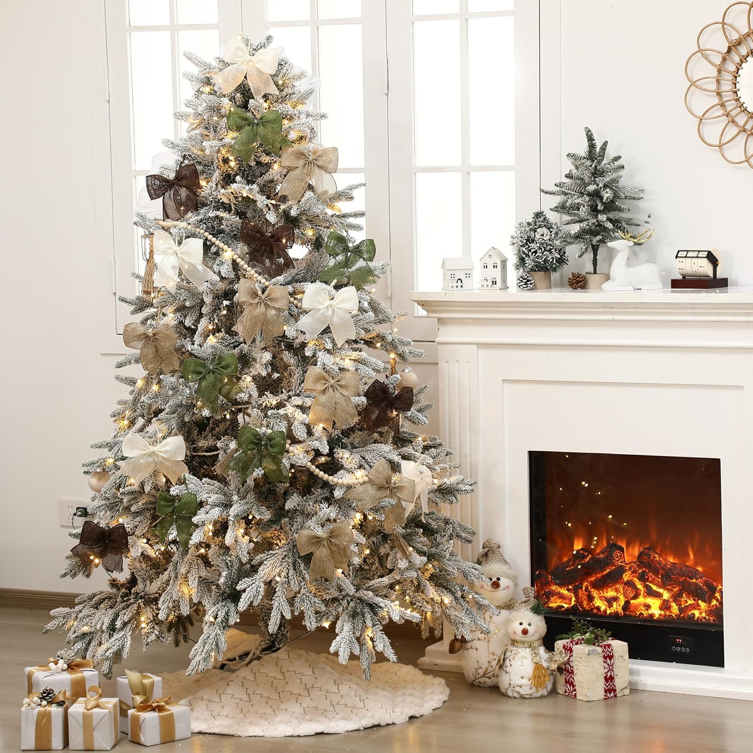 Suncalla 36 Pcs Neutral Burlap Christmas Tree Bows Ornament, 4 Colors