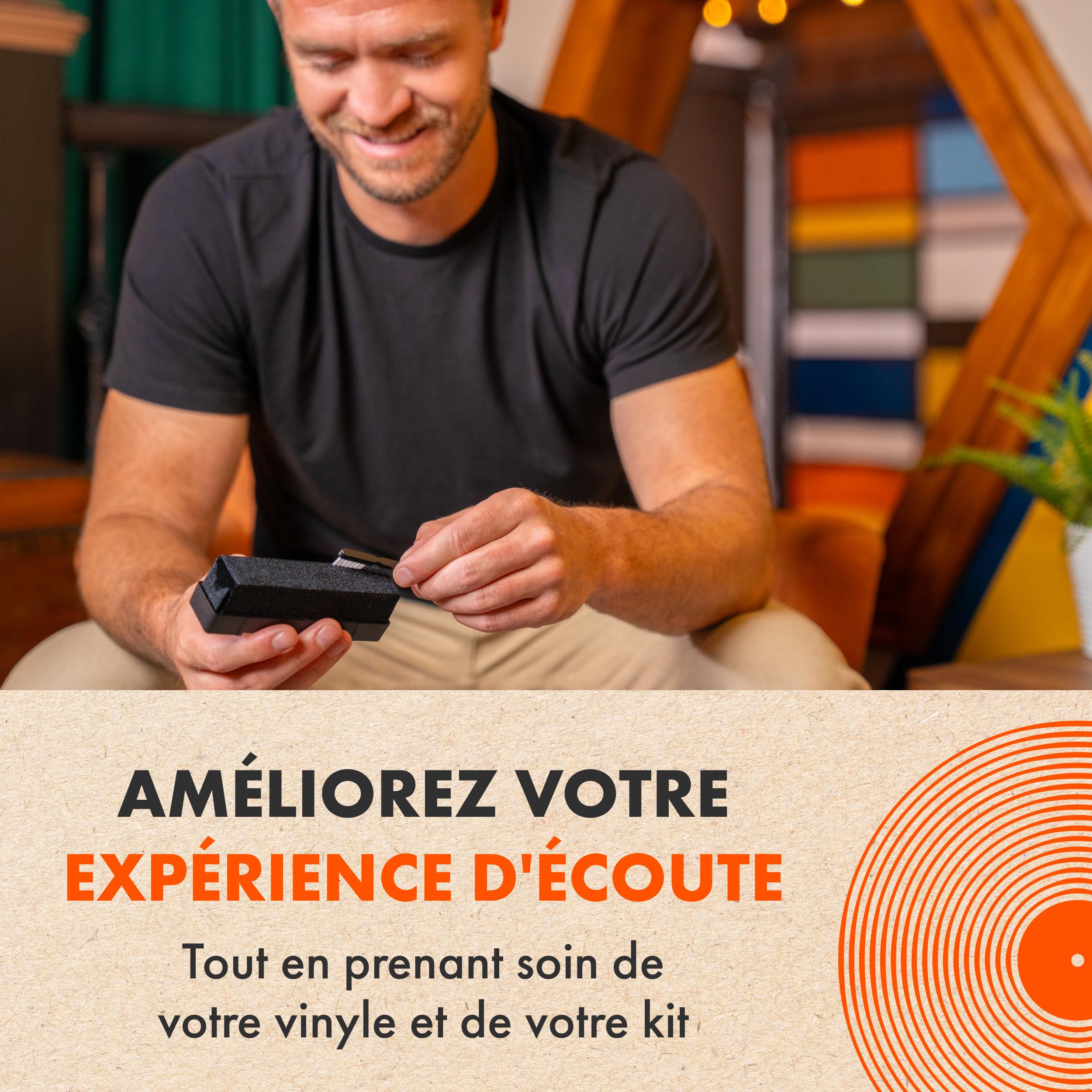 Brosse Vinyl | Spincare Nettoyeur Vinyle en Velours pour LP avec Couvercle Anti-Poussière Protecteur | Entretien des Albums | Nettoyage Vinyle Poussière & Saletés