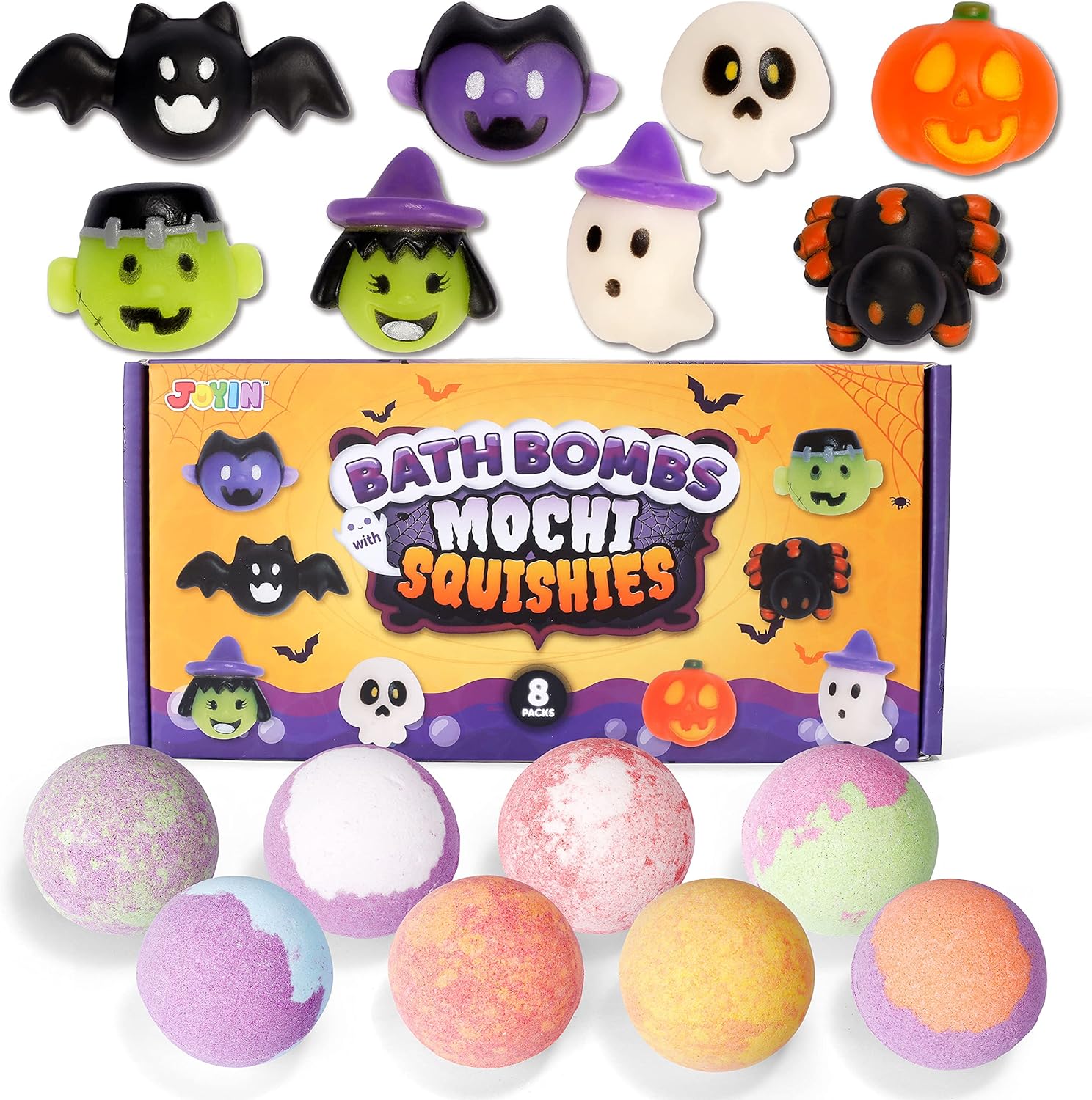 JOYIN Halloween Bath Bombs for Kids with Mochi Squishy Toys Inside,8 Packs Bubble