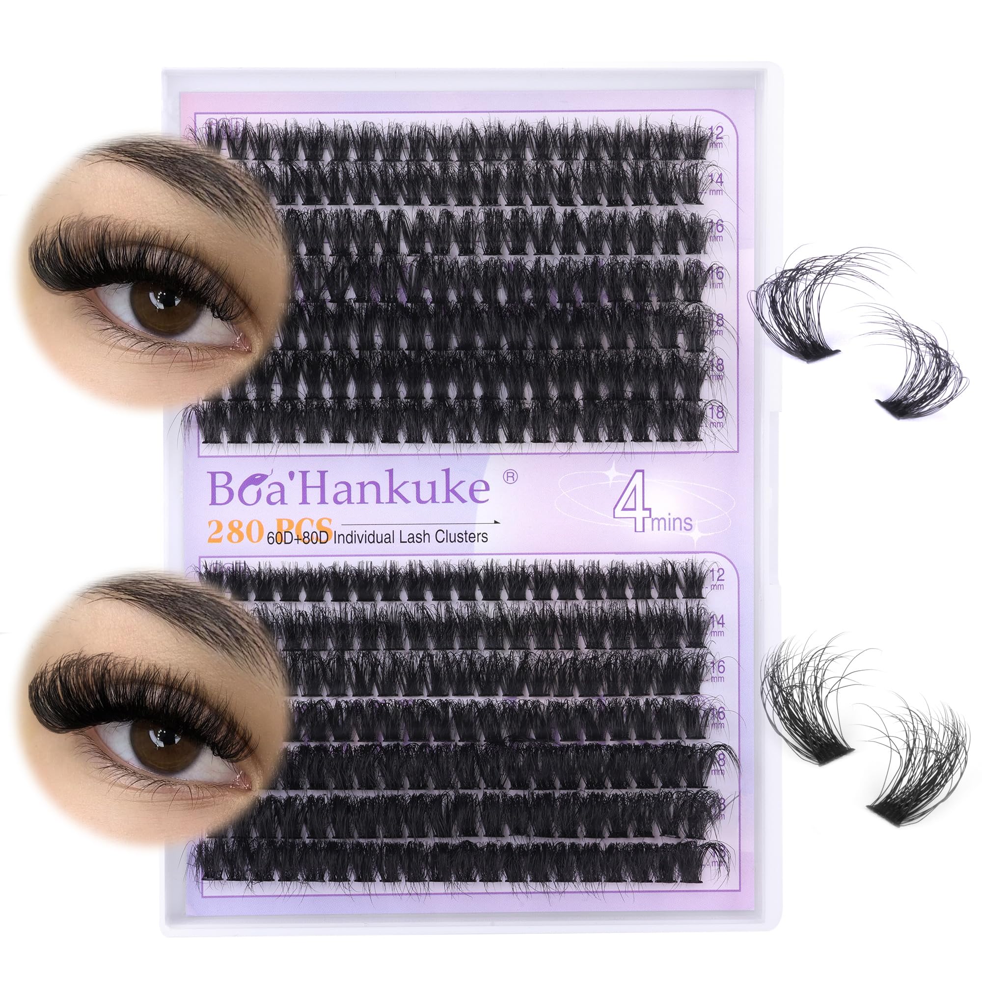 Volume Lash Clusters Fluffy Cluster Eyelash Extensions Thick 60D+80D Lash Extensions 280PCS Eyelash Clusters D Curl Cluster Lashes DIY Cluster Lashes by Boahankuke (12-18mm)