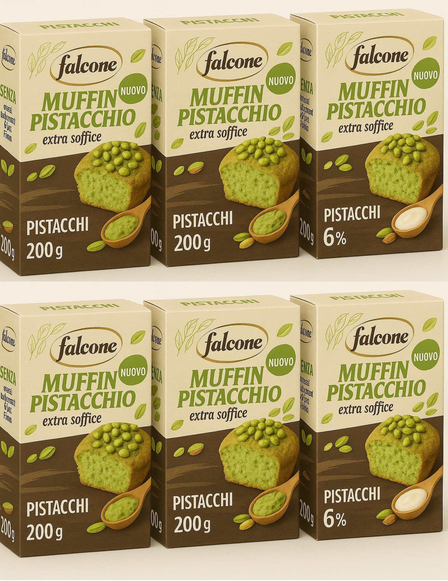 Muffin al Pistacchio Extra Soffici – Confezioni da 4 Muffin (200g) – Disponibili in Varianti da 3, 6 o 9 Confezioni – Ricetta Senza Olio di Palma e Grassi Idrogenati – 6% Pistacchi (6)