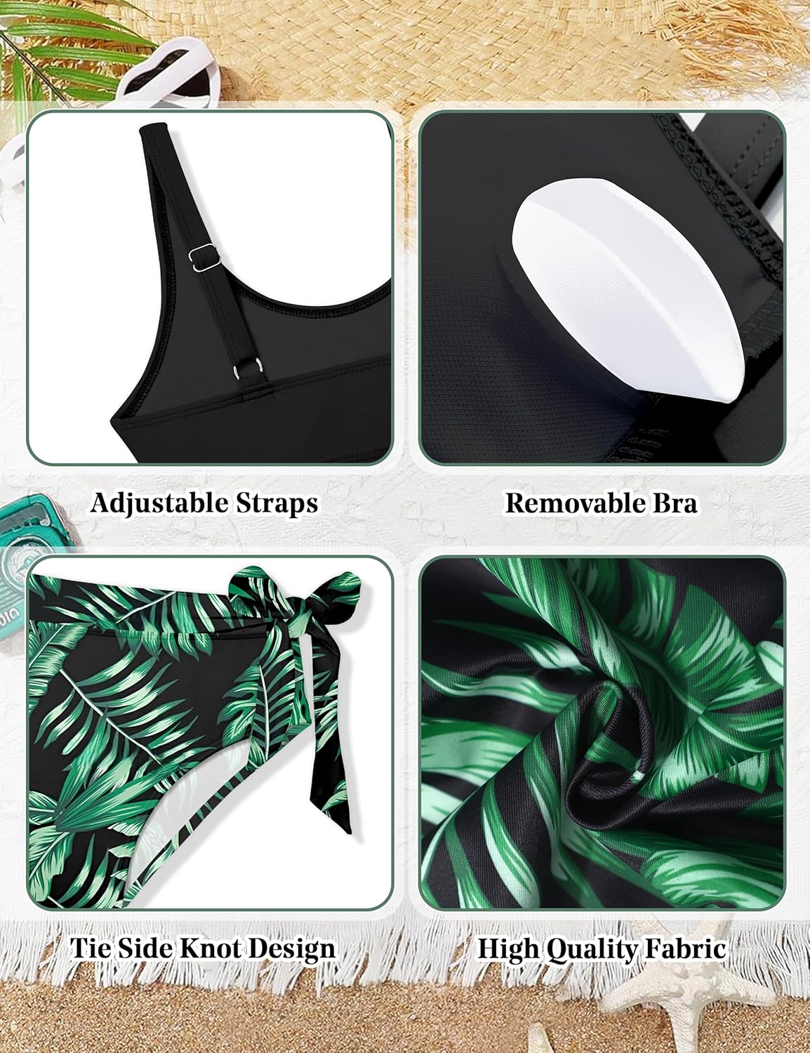 Girl Swimsuit Bikini Set Tropical Print Bathing Suit Two Piece Girls' Swimwear with Tie Side Knot 9-16T - Image 6