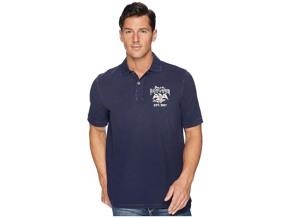 

Polo Ralph Lauren Artisan Flag Pique Polo (Dark Cobalt) Men's Clothing