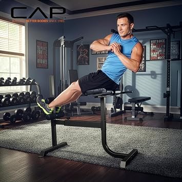 مقعد تمديد خلفي قابل للتعديل من Cap Strength Roman Chair لتمارين الجذع والأرداف، سعة 300 رطل شديدة التحمل - خيارات باللونين الأسود والرمادي