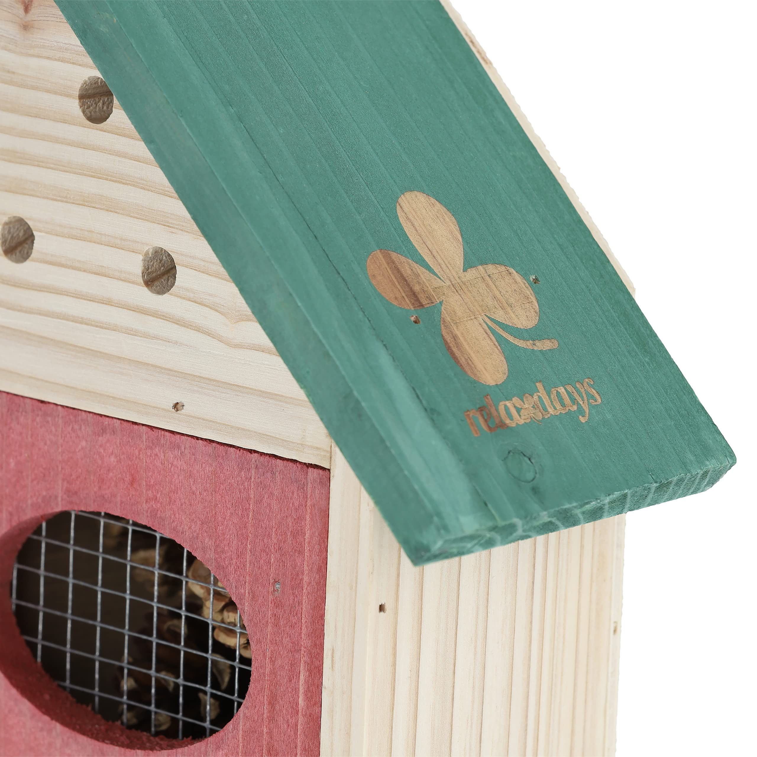 Relaxdays Drewniany domek dla owadów, ogród i balkon, domek dla owadów do zawieszenia, wys. x gł.: 37,5 x 25,5 x 8 cm, domek dla motyli, kolorowy