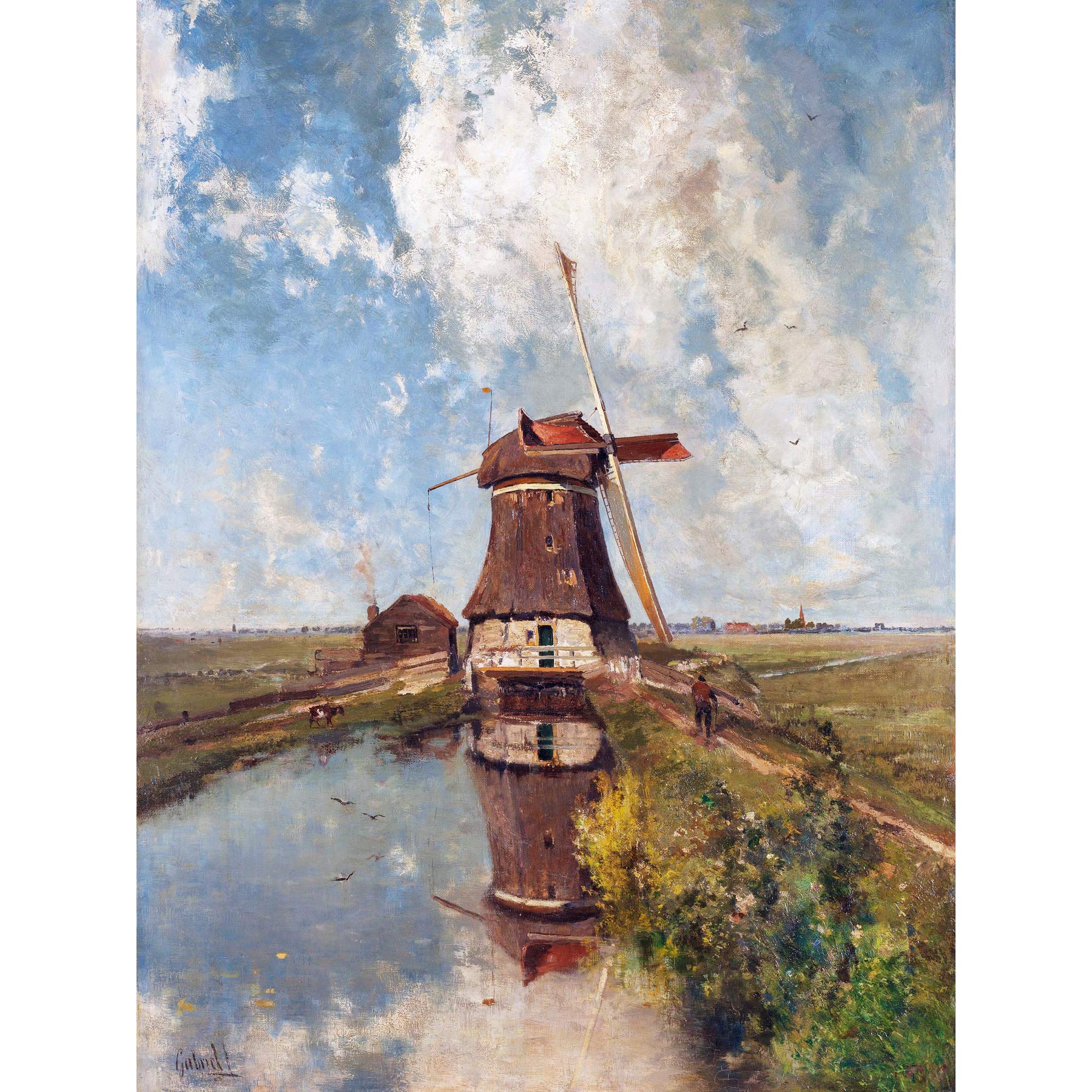 Artery8 Gabriel Windmill Polder Waterway Month July Painting Premium Wall Art Canvas Print 18X24 Inch