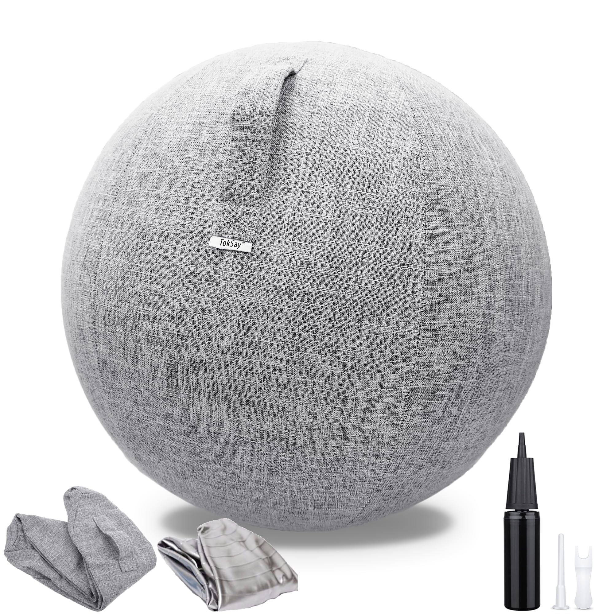 Exercise Ball Chair with Fabric Cover, Pilates Yoga Ball Chair for Home Office Desk, Pregnancy Ball & Balance Ball Seat to Relieve Back Pain, Improve Posture, Birthing Ball for Pregnancy (Gray)