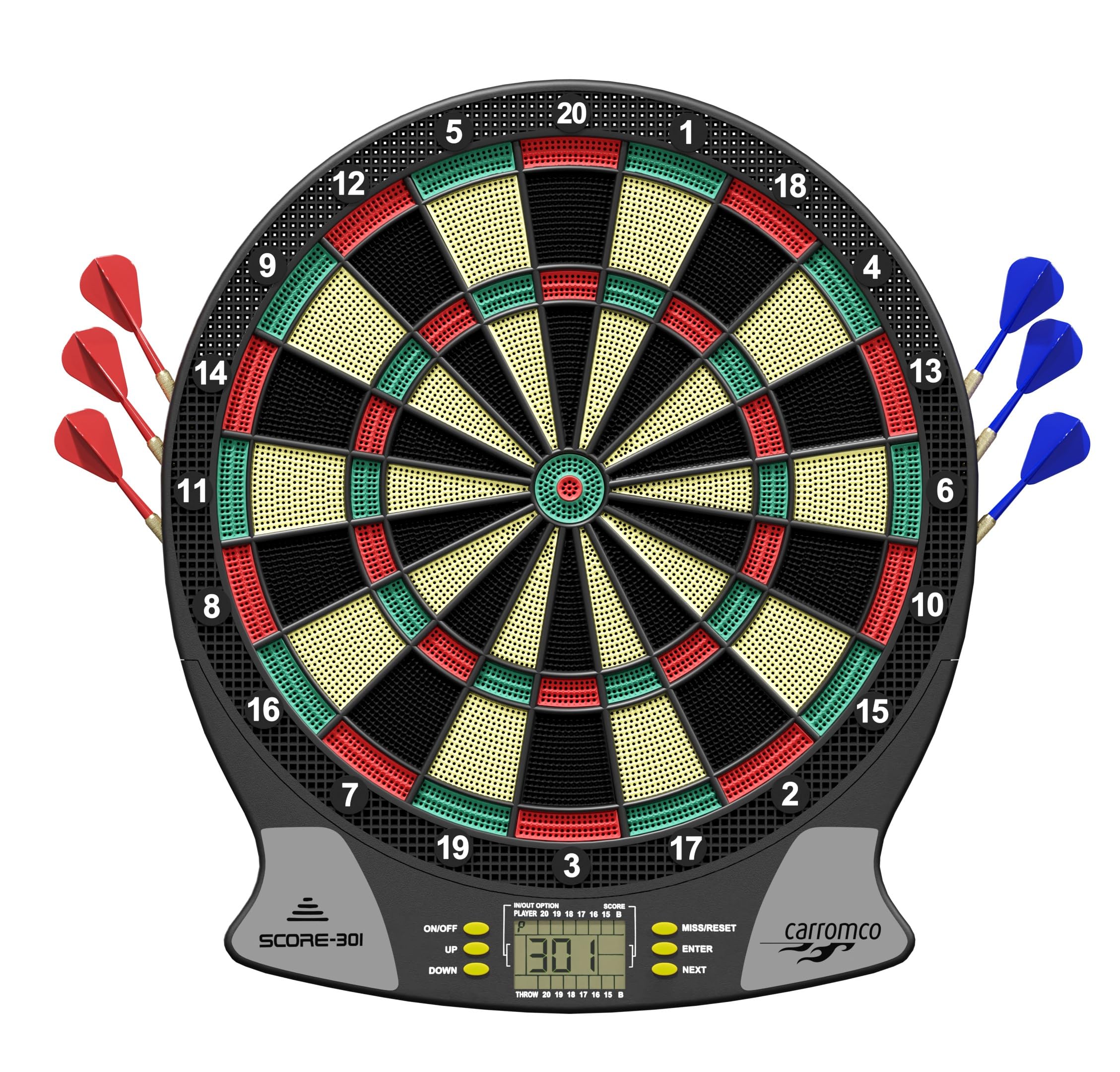 Carromco SCORE-301 Electronic Dartboard - 4 Hole Spacing Red/Green