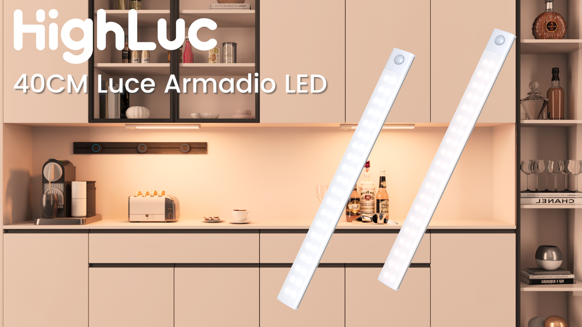 Luce LED Per Armadio Con Sensore Movimento - 40cm, Ricaricabile USB, 3 Temperature Colore, Impermeabile IP65 - Foto 2