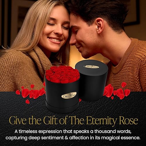 Miniatura 9 de The Eternity Rose Rosas preservadas de 16 piezas en una caja de regalo de lujo, rosas reales en caja redonda negra, un regalo de San Valentín tan