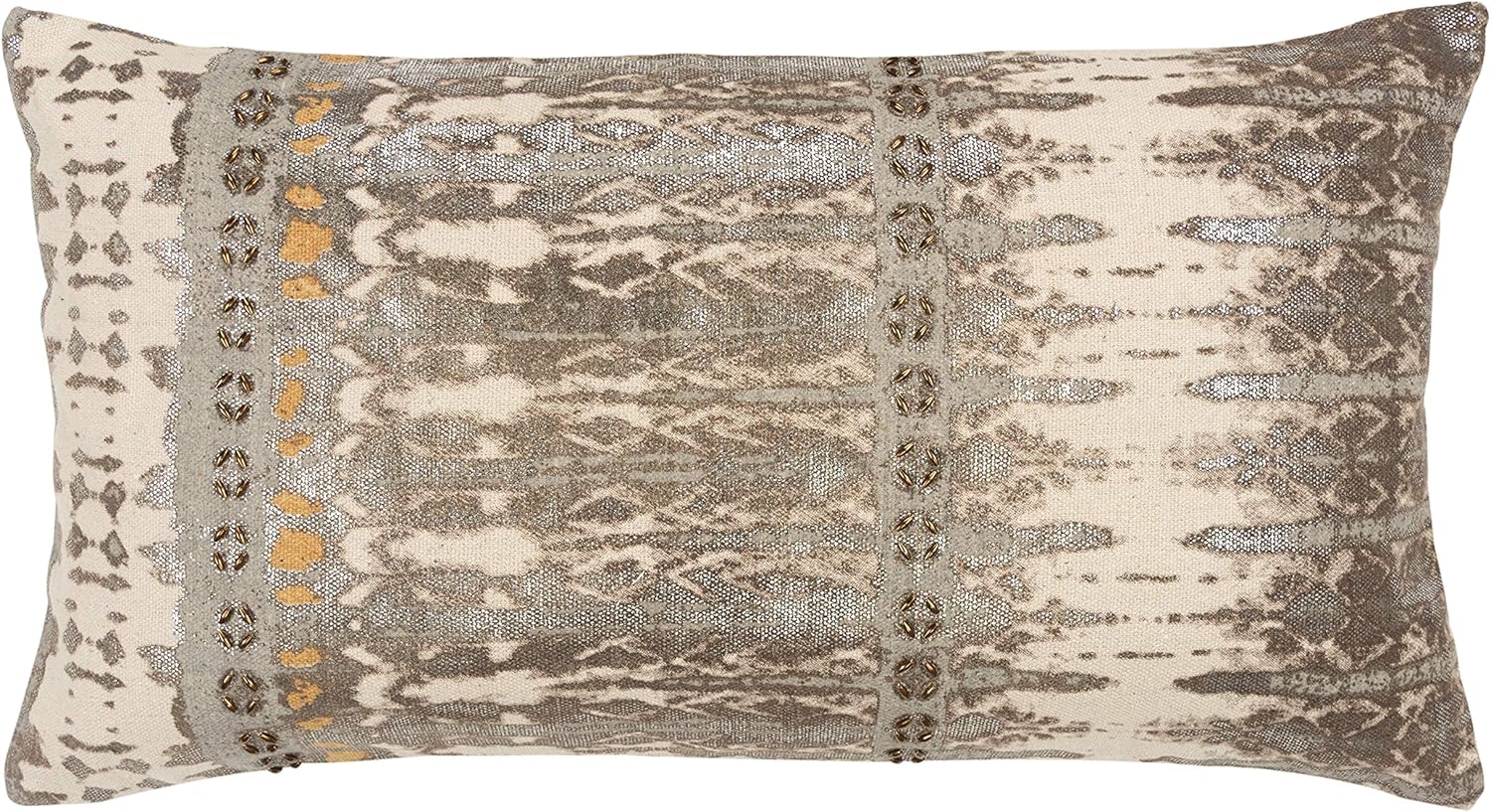 Rizzy Home Abstract 14" x 26" Down Filled Pillow with Recycled Cotton Cover-Gray