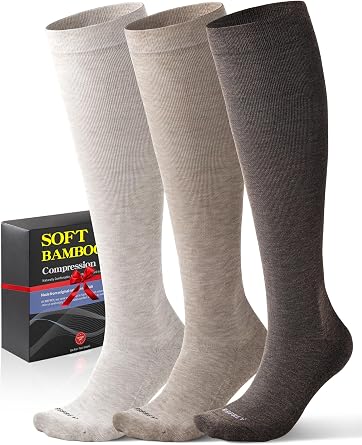 Bamboo Viscose Compression Socks with Reinforced Sole - Knee High Womens Support Socks with Seamless Toe, 18-25 mmHg