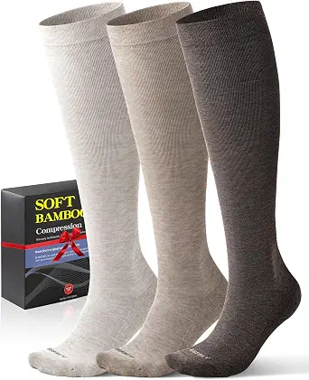 Bamboo Viscose Compression Socks with Reinforced Sole - Knee High Women's Support Socks with Seamless Toe, 18-25 mmHg