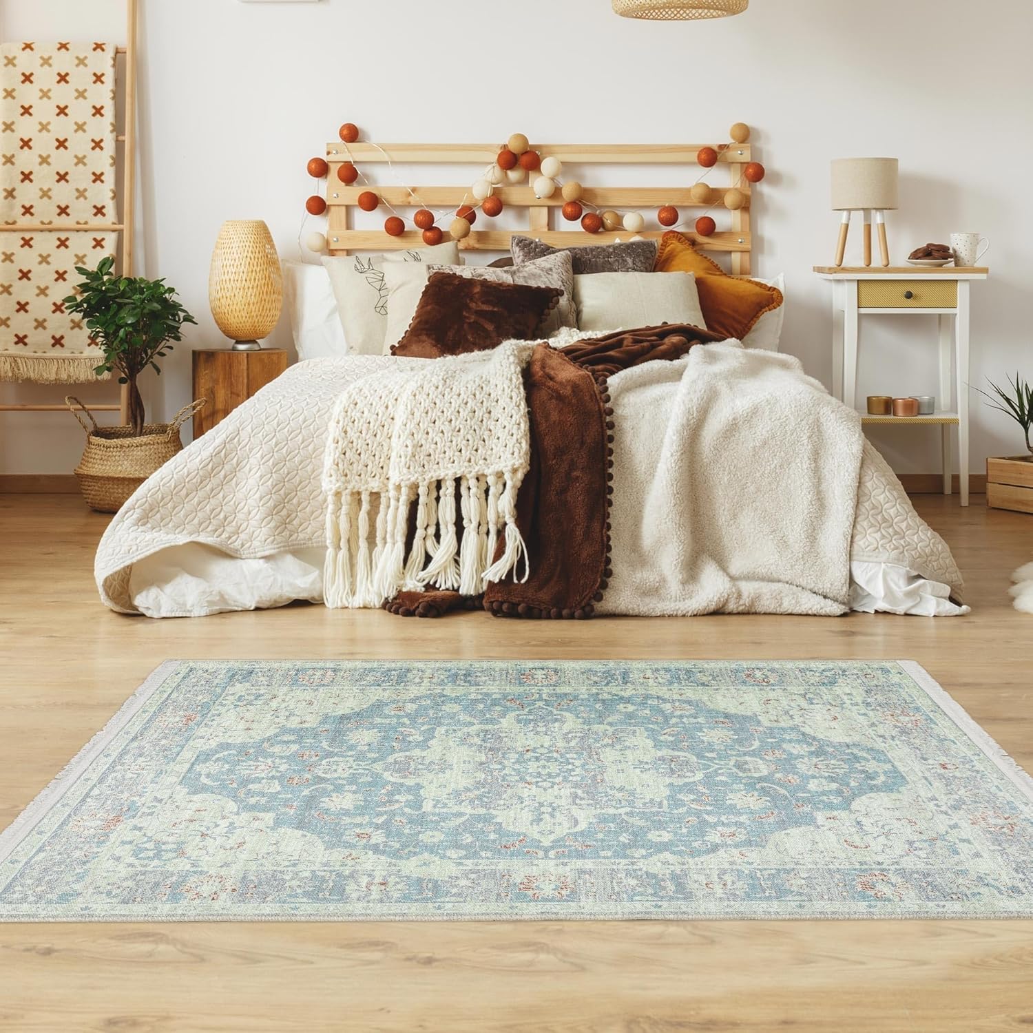 Ottomanson Modern Stripes Design 5X7 Area Rug, 63" W x 83" L, Ivory/Navy/Teal Seafoam Area Rug - 5'3" x 6'11"