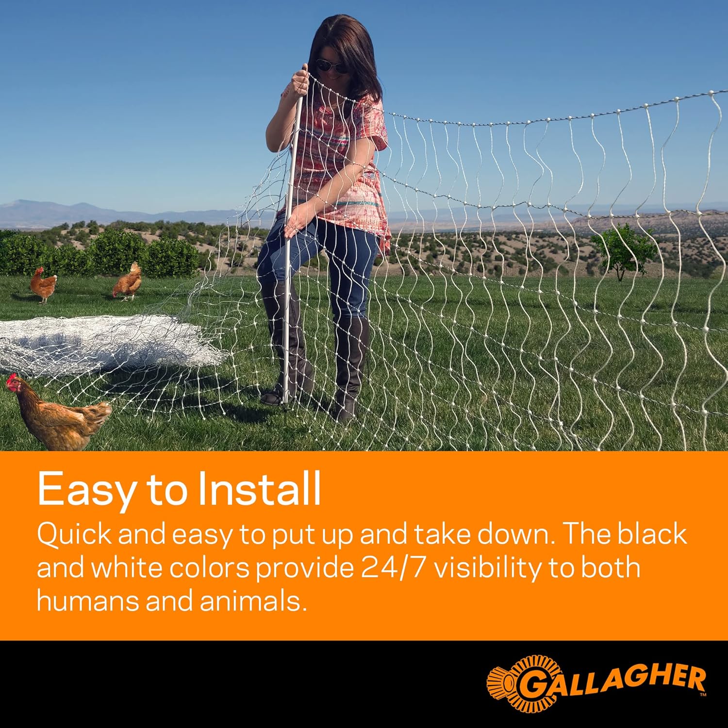 Gallagher 35" x 164' Electric Net Fence for Goats, Sheep, Garden Protection & Predator Control | Heavy-Duty Braided Turbo Wire Livestock Netting | Portable, Reusable Fence for Homesteads & Ranches