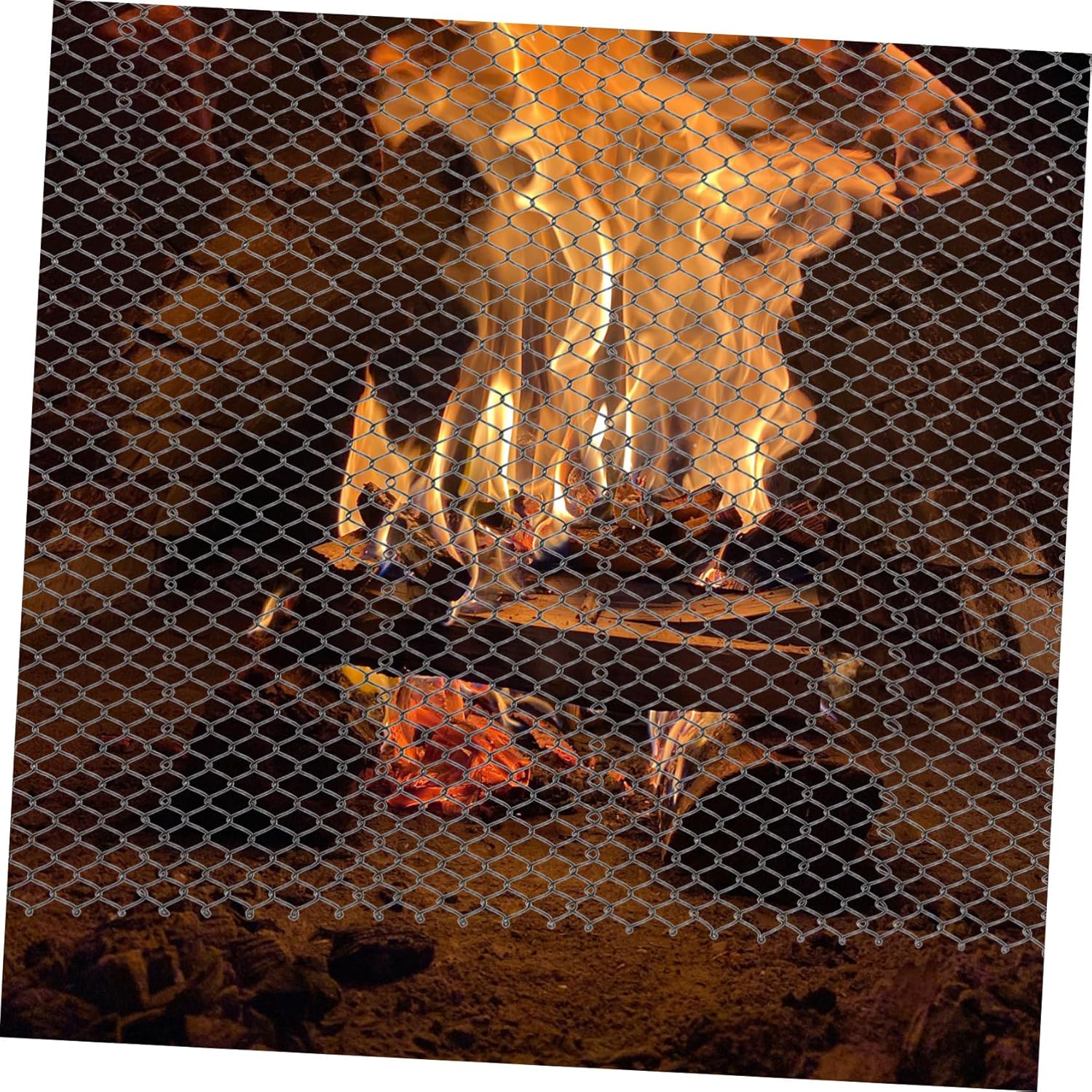 Fireplace Screen Mesh 2pcs Metal Curtains Handles for Indoor/Outdoor Fireplaces