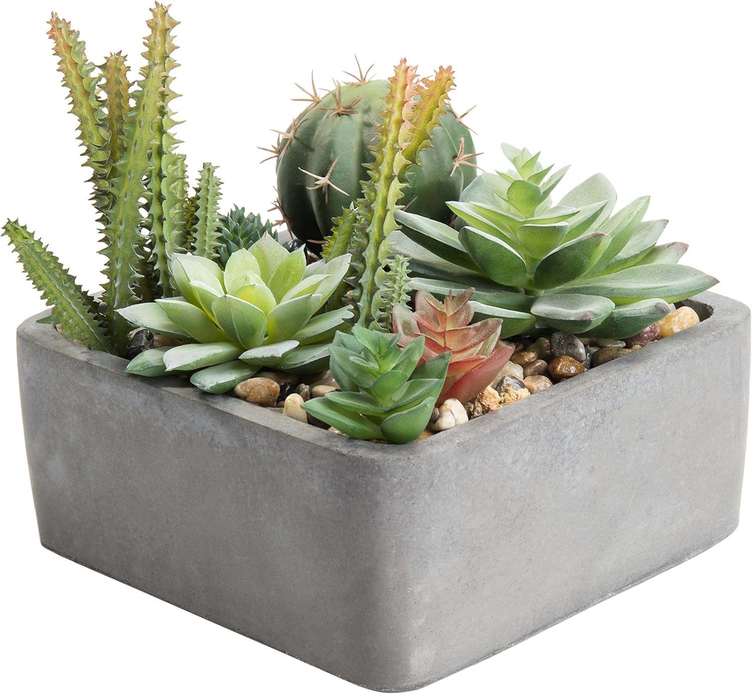 MyGift Faux Succulent Plant Arrangement in Square Cement