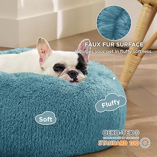 Vista 249 de Bedsure - Cama relajante para perros medianos, lavable, tipo dona, cama para gato, antideslizante, redonda, afelpada, mullida, de piel sintética