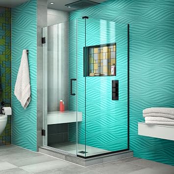 DreamLine Undoor Plus 33 in. العرض &times; 34 3/8 بوصة. D &times; 72 بوصة. H ضميمة دش مفصلية بدون إطار باللون الأسود الساتان ، SHEN-24330340-09