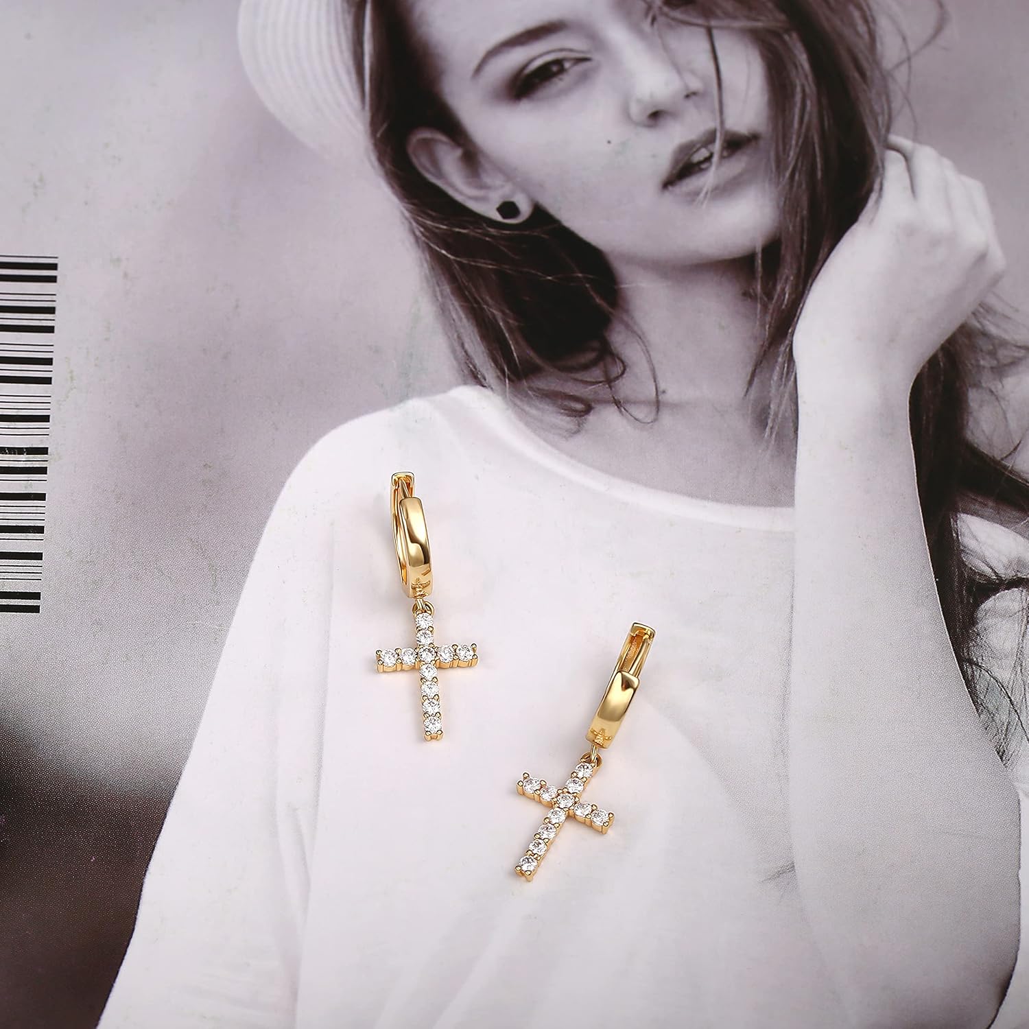 Miniatura 5 de JWEIWENCAY Pendientes de aro chapados en oro de 18 quilates para mujer