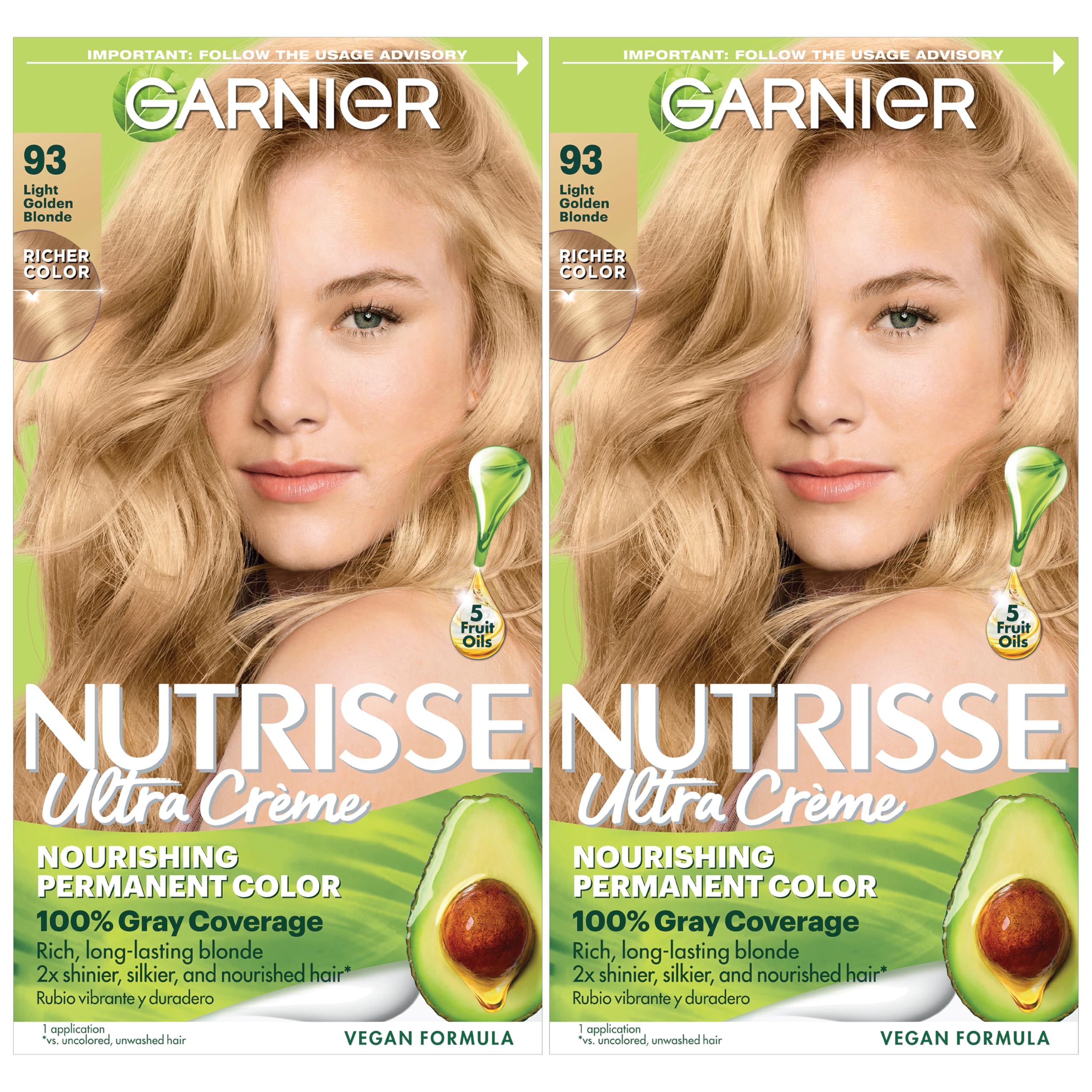 GarnierHair Color Nutrisse Nourishing Creme, 93 Light Golden Blonde (Honey Butter) Permanent Hair Dye, 2 Count (Packaging May Vary)