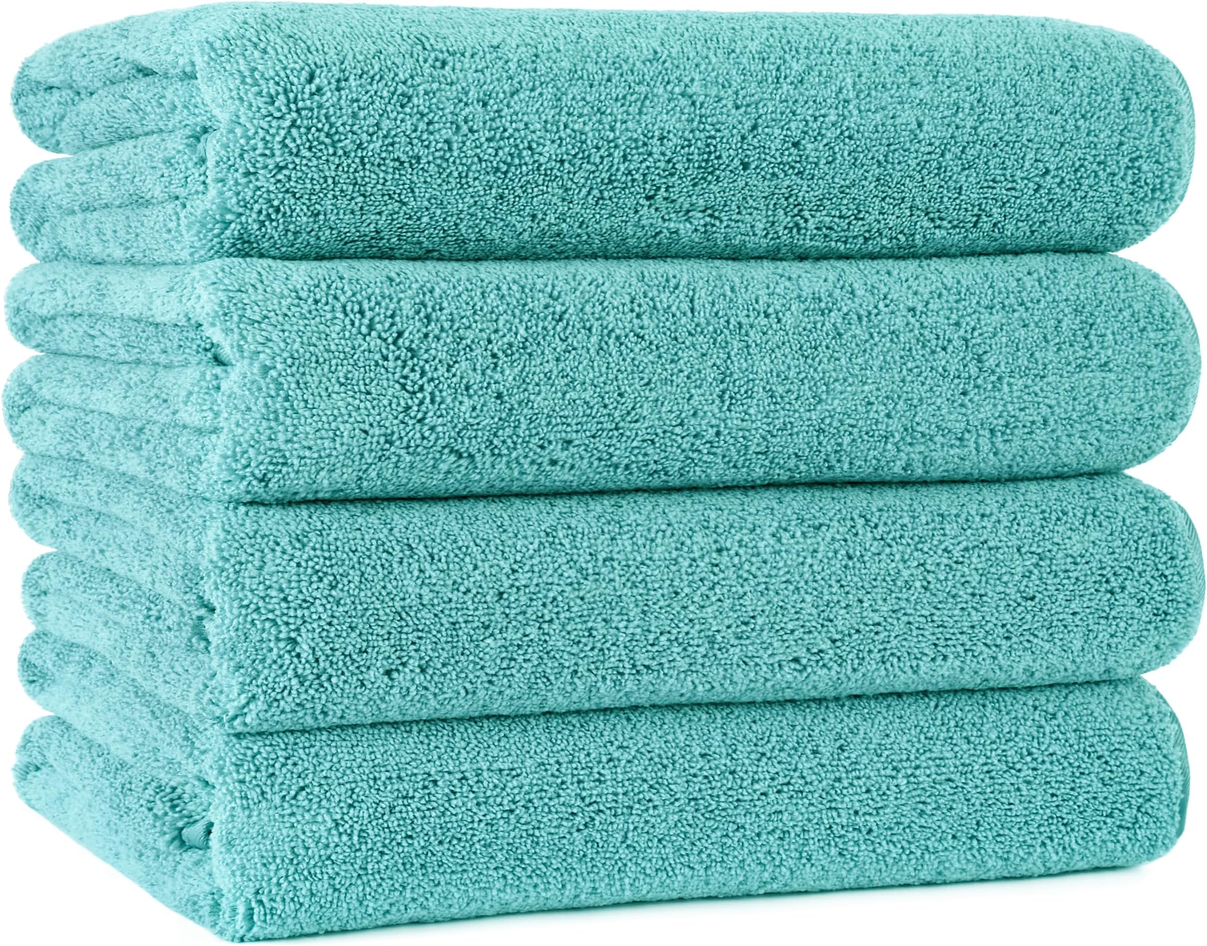 POLYTE Microfiber Quick Dry Lint Free Bath Towel, 57 x 30 in, Pack of 4 (Aqua)