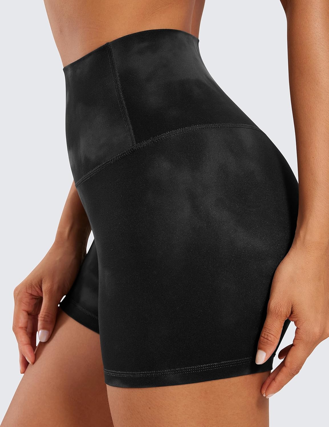 CRZ YOGA Butterluxe Biker Shorts 4'' - High Waisted Booty Workout Volleyball Yoga Womens Spandex Black Tie Dye Flowers Small
