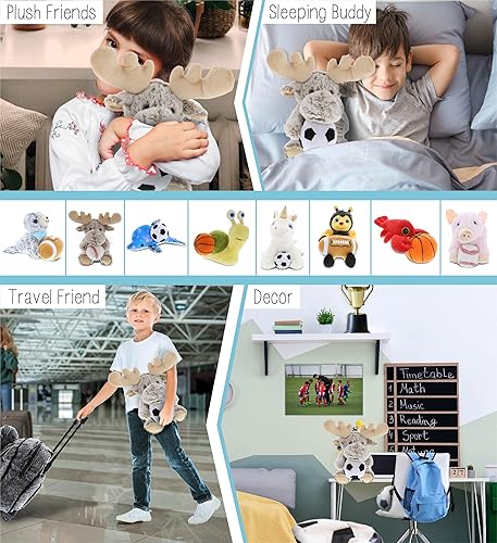 Miniatura 4 de DolliBu Peluche de alce con pelota de fútbol, suave alce abrazable, adorable juguete de peluche de alce, bonito regalo de vida silvestre para niños