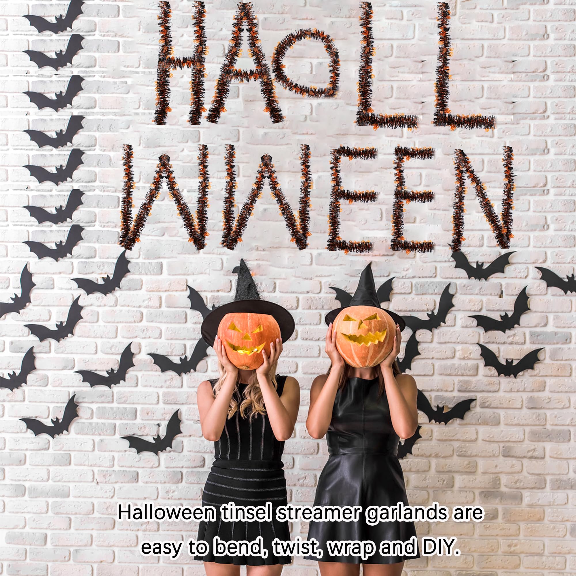 Guirlandes Tinsel Métallique Scintillante - Lot De 3 X 2,8m - Noir Et Orange Pour Halloween, Noël, Fête