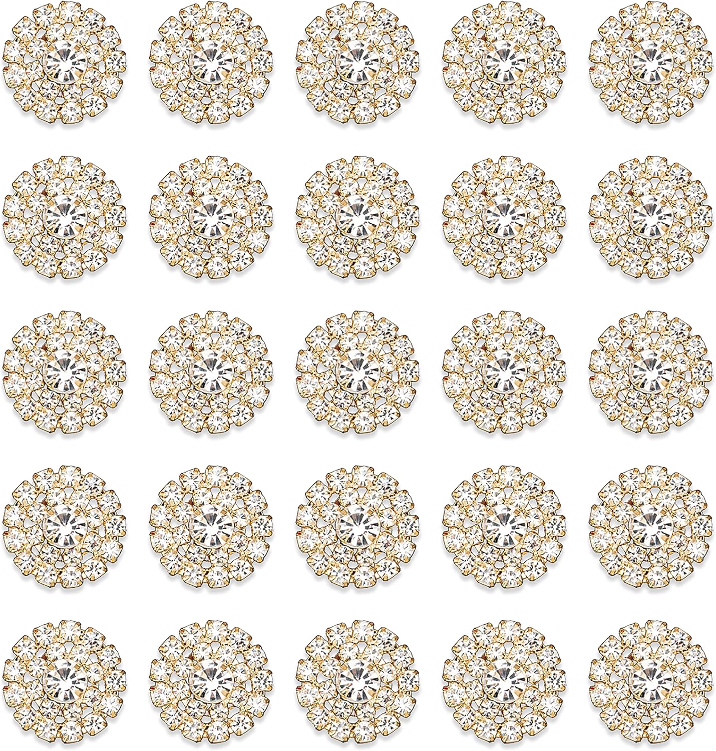 30PCS Plated Round Flower Bead Rhinestone Embellishment Button for Handmade DIY Clothing Shoes Hat Decoration (Rhinestone Gold) - Image 6