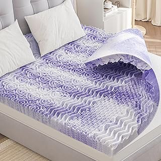 3 Inches Queen Mattress Topper, 7-Zone Egg Crate Foam Mattress Topper Queen Size for Back Pain, Cooling Gel Mattress Pad for Comfort Sleeep