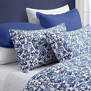 Vintage Portuguese Tiles Azulejos Luxury Duvet Cover Spanish Medallion Painted Pottery White Blue Pattern Mosaics Lattice and Flowers Cotton Bedding Set (Pottery Navy, Super King)