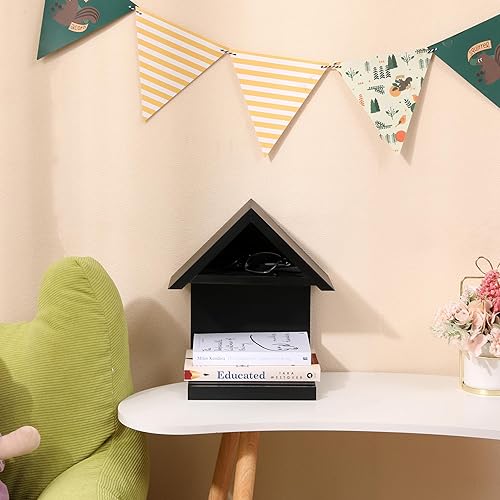 Miniatura 5 de Estantería de madera montada en la pared, estantería pequeña de noche, mesita de noche triangular de madera, regalo para amantes de los libros